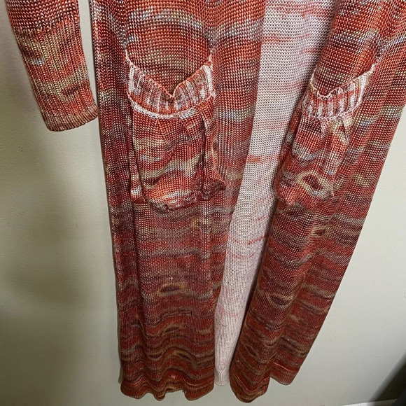 🌟NEW Free People Rust Orange Silky Ribbed Ikat Aztec Duster Cardigan Size Small - Picture 8 of 12